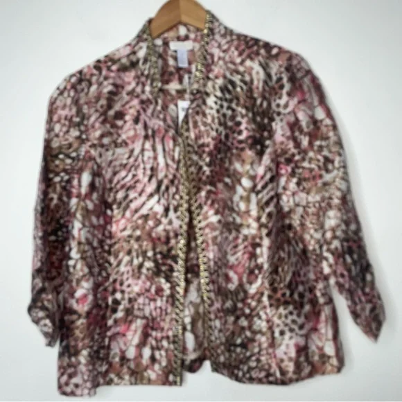 NWT CHICO'S Bernita Animal Pattern Caliente Coral Open Jacket - Picture 6 of 13